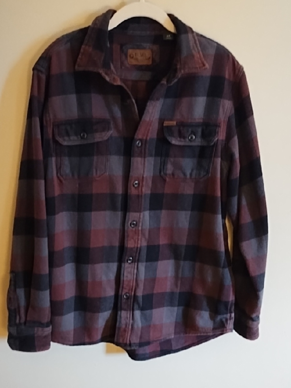 Orvis 100% Cotton Plaid Shirt in Burgundy & Slate Blue - Picture 2 of 7